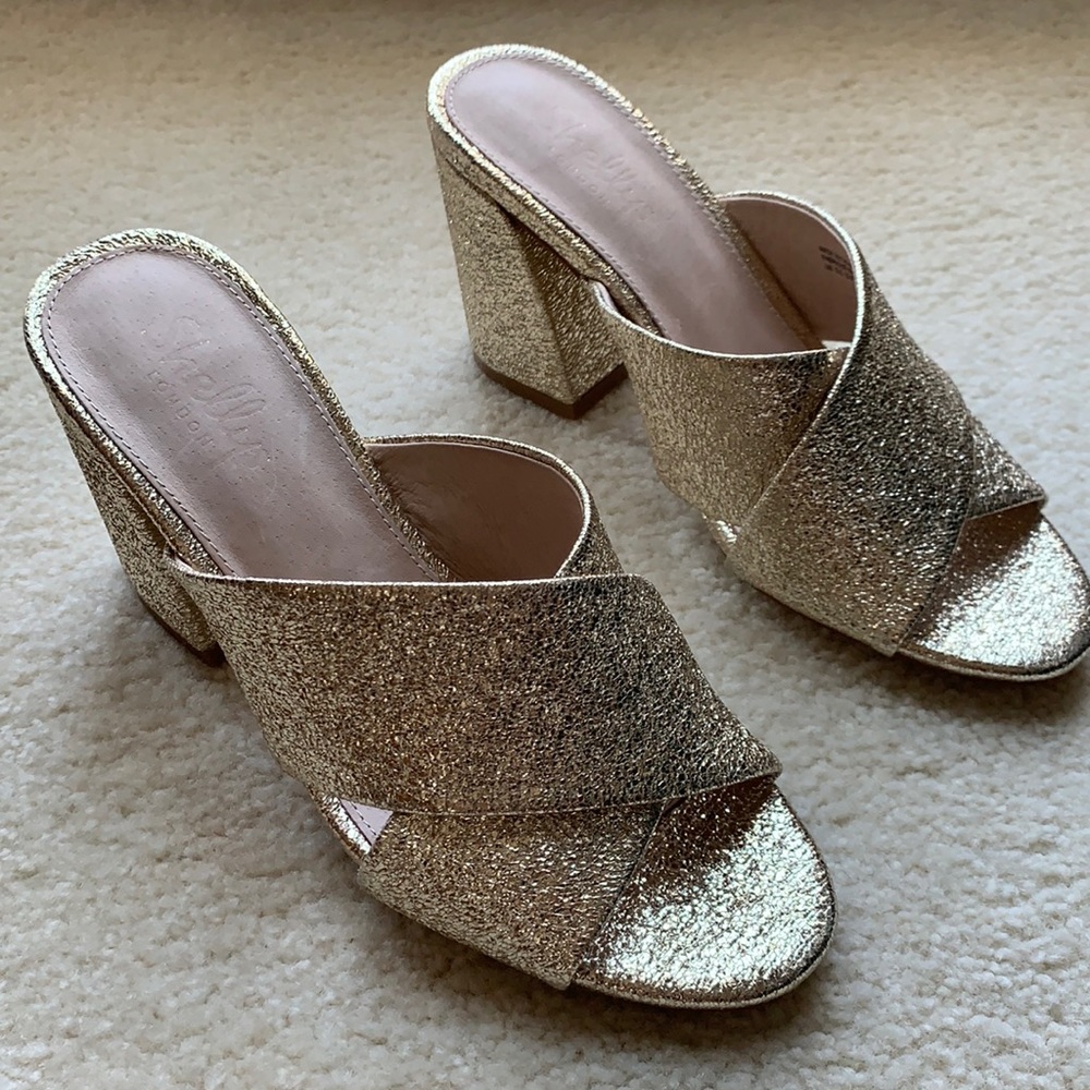 Shelly’s of London Crinkle Gold sandal.